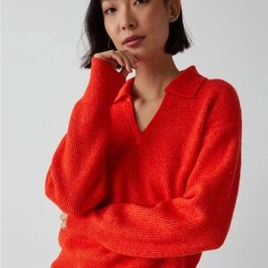 Michael Stars Red V-Neck Sweater Plush Knit